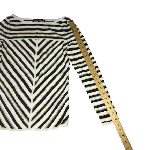 WHBM Knit Gold Black White Gray Striped Sparkle Stretch Top - Women’s Small - Picture 5 of 13